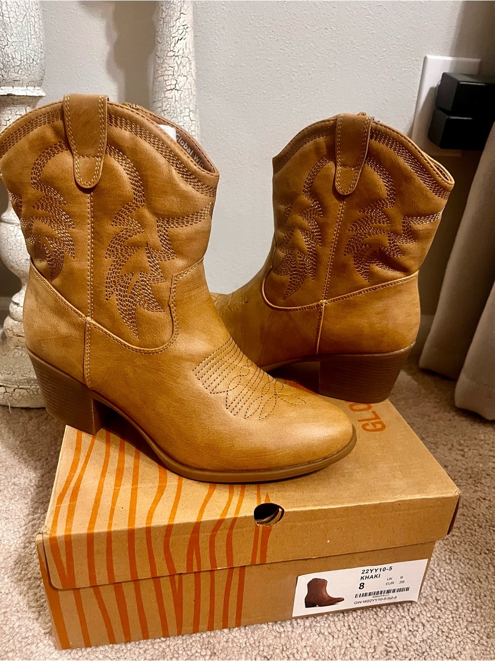 Women’s Tan Western Ankle Boots - Size 8